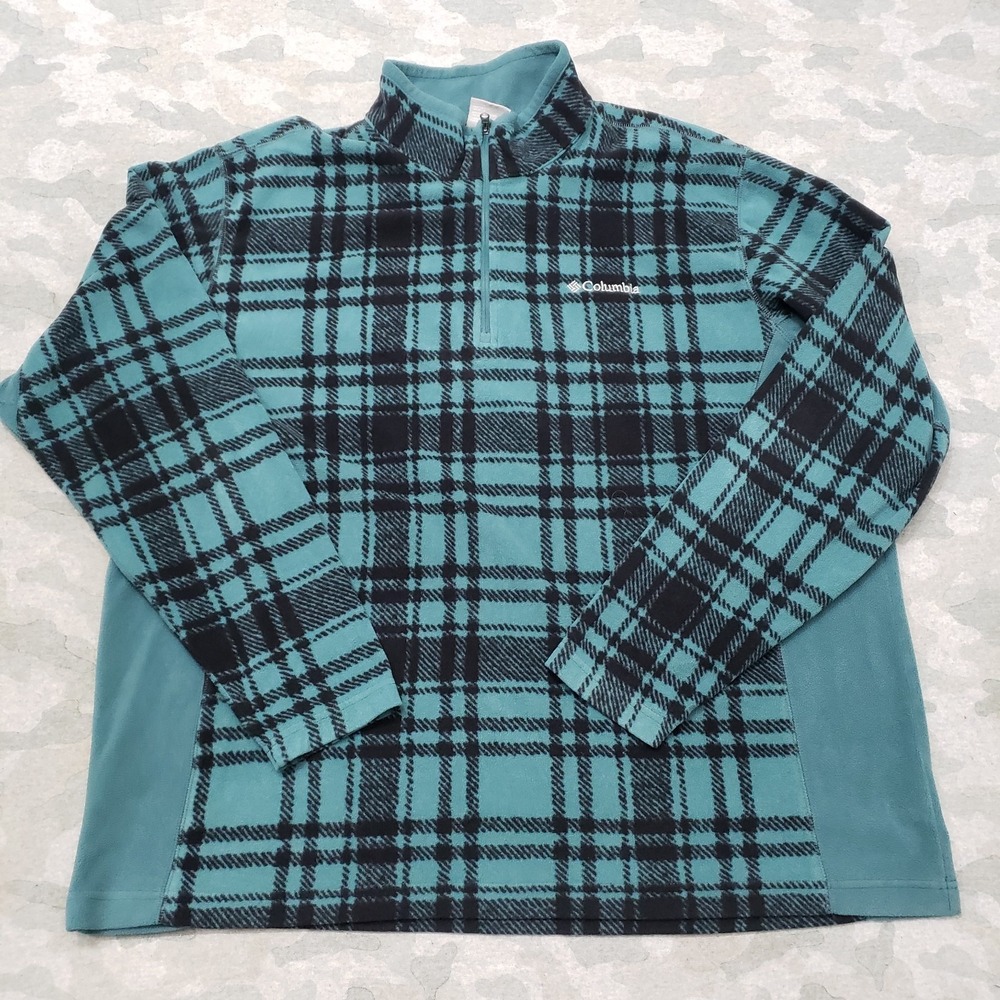 Columbia Sweatshirt Mens XL Green Quarter Zip Long Sleeve Plaid Outdoors